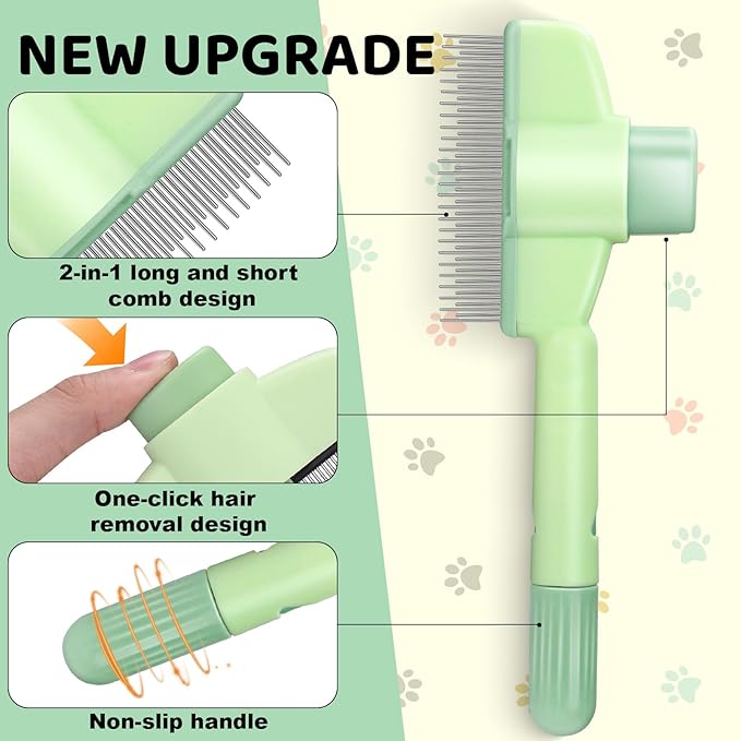 XANGNIER Pet Hair Removal Comb One-Click Self-Cleaning Grooming Brush, De-Shedding Comb for Short & Long Hair, Pet Grooming Supplies for Cats & Dogs