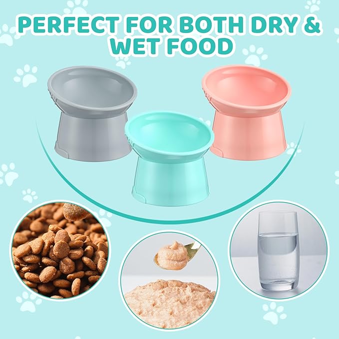 9 Pcs Plastic Raised Cat Bowls Bulk Elevated Tilted Dishes 15 Degrees Tilted Anti Vomiting Friendly Food Water Feeder Pet Slanted Stand Bowl for Indoor Cat Small Dog Shelter