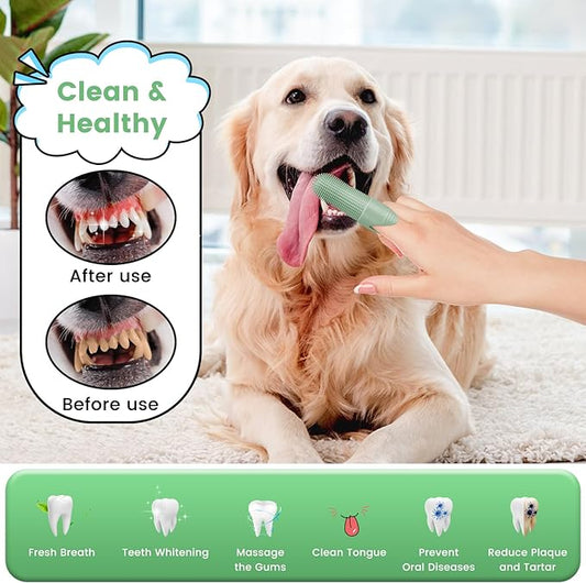 Duckart 4 Pack Dog Toothbrush, 360° Cleaning Finger Brush for Dogs Teeth, Food Grade Silicone Pet Brush Fits Most Fingers, Puppy Toothbrush for Dogs & Cats Dental Care