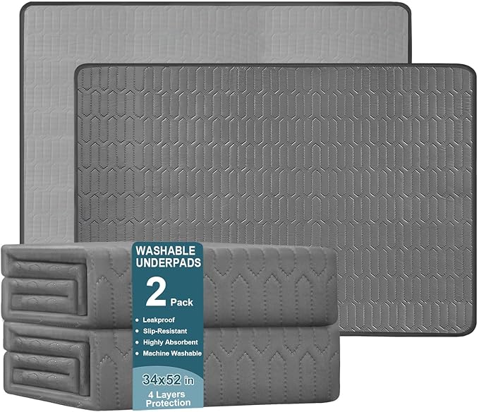 Washable Underpads, 34x52 Inch reusable bed underpads - Heavy Duty Incontinence Bed Pads for Adults, Kids, Elderly, and Dogs, Gray Mattress Pad for Bedwetting