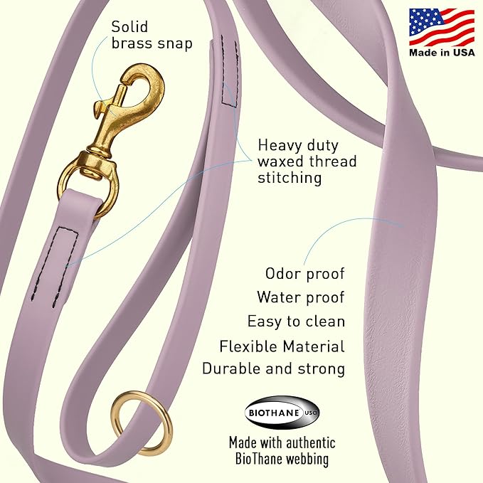 Viper Biothane K9 Working Dog Leash Waterproof Lead for Tracking Training Schutzhund Odor-Proof Long Line with Solid Brass Snap for Puppy Medium and Large Dogs 6ft, Pastel Purple