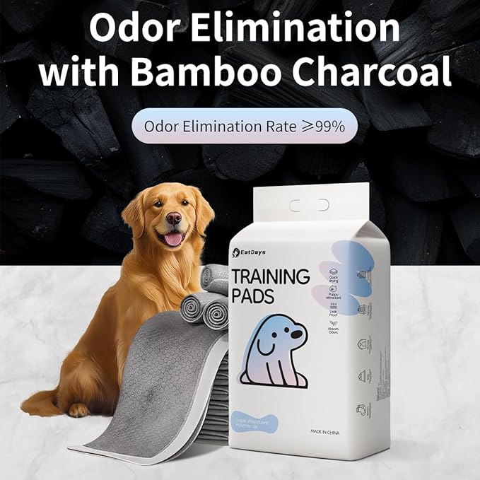 Bamboo Charcoal Dog Urine pad 45cm*60cm 6-Layer Leakproof Design with Activated Carbon Charcoal Pee Pads for Dogs and Cats, Super Absorbent Puppy Pads Essentials with Odor Control