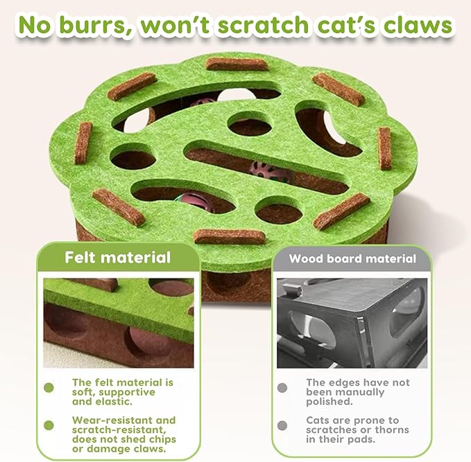 Interactive Cat Toy, Puzzle Maze Indoor Cat Toy, Felt Cat Feeder with Bell Stimulates Natural Hunting Instincts, Cat Scratch Box Pet Toy