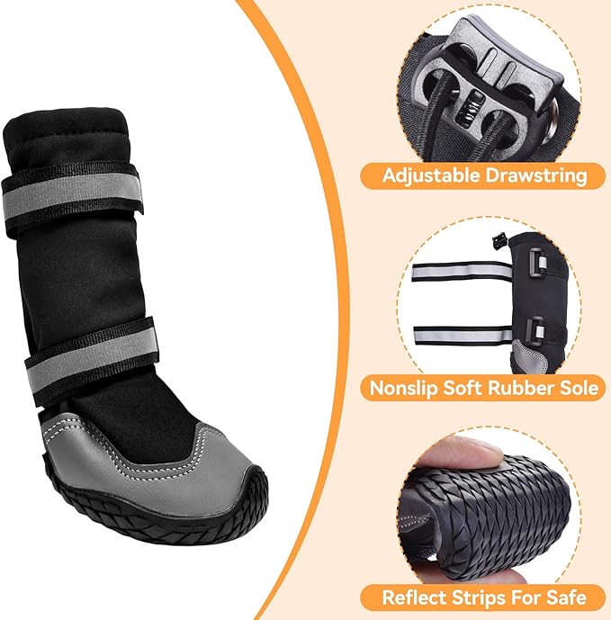 Dimicoo Dog Shoes,Waterproof Dog Boots for Winter,Anti-Slip Dog Snow Booties for Large Small Medium Dogs,Reflective Paw Protectors for Outdoor Walking Hiking