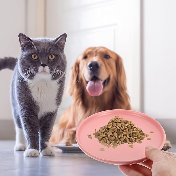 OSOLADY Ceramic Shallow Cat Bowl with Whisker Relief Non-Spill Design Pink Pet Food and Water Dish for Indoor Cats and Kittens