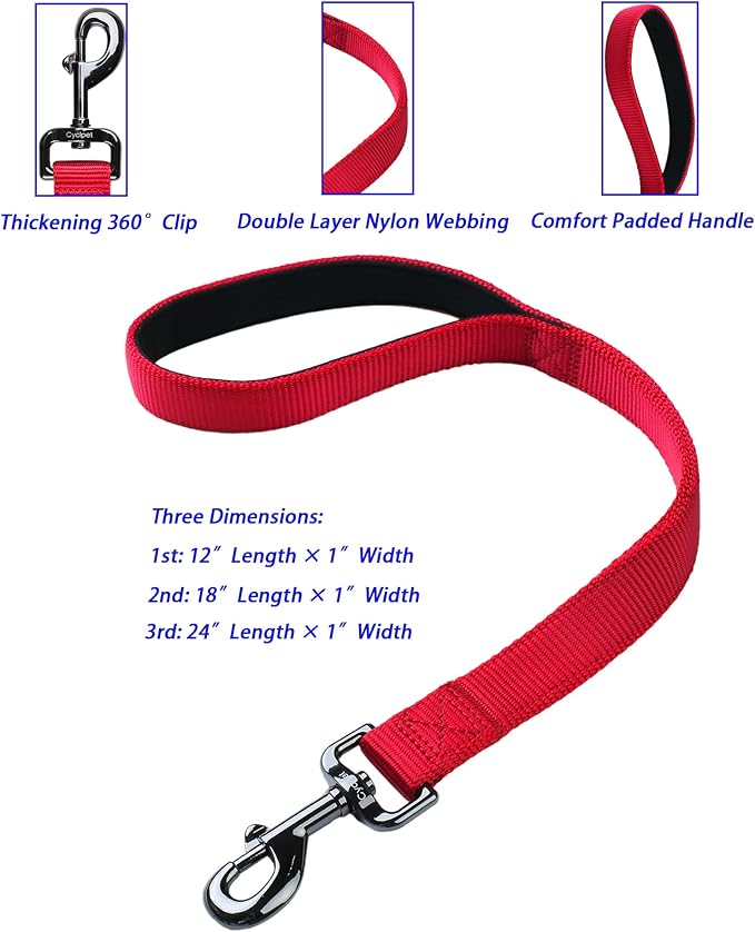 Advanced 18 Inch Short Dog Leash with Sturdy Nylon and Comfortable Padded Handle for Large Medium Breed Dogs Daily Use Jogging,Walking,Training etc. (18 Inches, Chili Pepper)