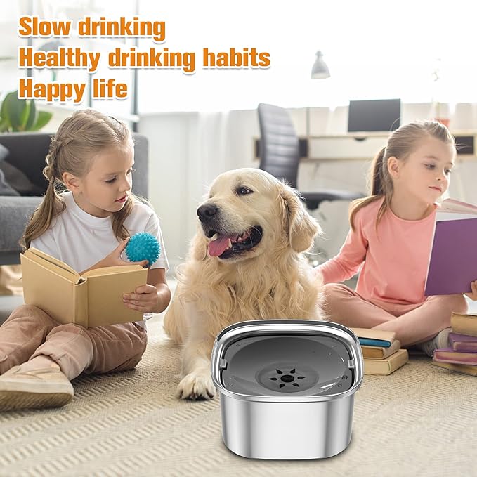 Decflow 3L Dog Water Bowl, Slow Water Bowl for Dogs, No Spill Water Bowl for Dogs, Spill Proof, No Splash Dog Water Bowl, Stainless Steel Slobber Stopper Water Bowl for Messy Drinkers
