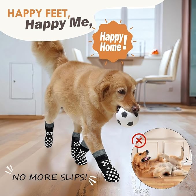 8 Pack Non Slip Dog Socks to Prevent Licking Paws Grippy Socks for Senior Dog on Hardwood Floors Anti Slip Dog Socks for Hot Pavement Double Side Paw Protector Prevent Scratching Black S