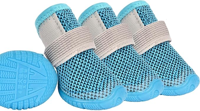Soft Dog Shoes for Small Dogs, Anti-Slip Dog Boots for Winter Snowy Day, Summer Hot Pavement, Breathable Dog Paw Protectors for Outdoor Walking Running, Size 1, Blue