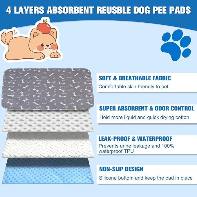 Puppy Pet Pads, Reusable Puppy Pads with pheromones, Washable Pet Pads for Dogs & Cats, Durable Leak-Proof & Anti-Slip Pet Training Pads(S: 16 × 24in)