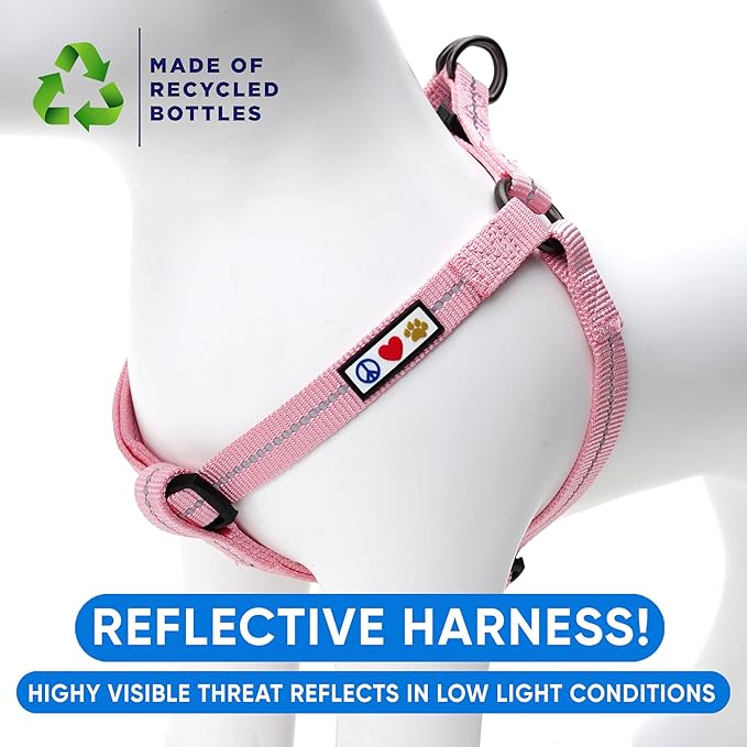 Pawtitas Recycled Reflective Step-in Dog Harness – Adjustable No-Pull Vest for Puppies to Seniors, Safe & Comfortable L Pink