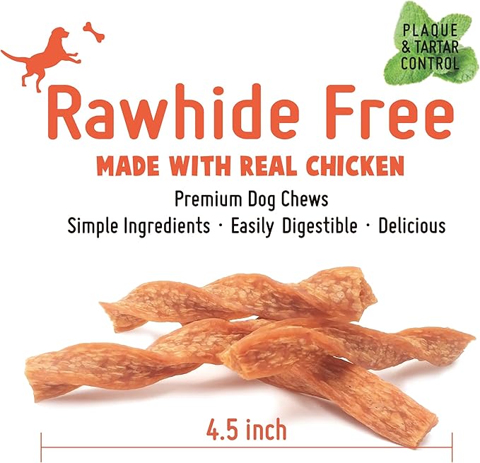 LuvChew Chicken Dog Chew Twist Sticks, Puffed Human Grade Chicken Dog Treat Sticks, Rawhide Alternative, Easy to Digest 20pcs/Pack