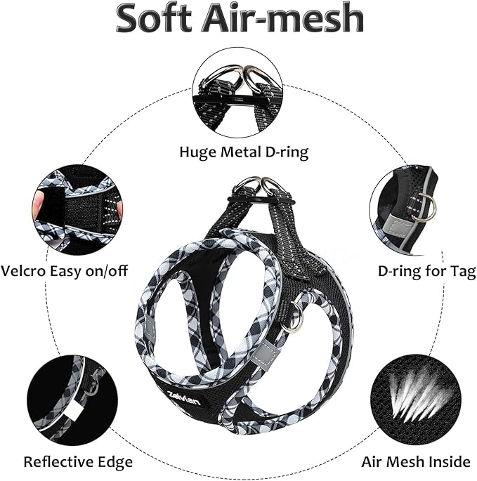 Cat Harness and Leash Set for Walking, Escape Proof Adjustable Soft Mesh Kitten Harness with Reflective Strips, Breathable No-Choke Pet Vest for Small Cats or Puppies(Black,XXS)