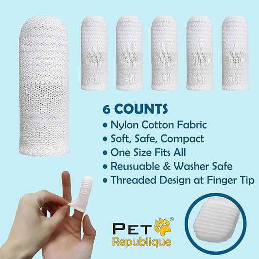 Pet Republique Soft Fabric Finger Toothbrush Kit for Dogs and Cats – Washable & Reusable (6 Count)