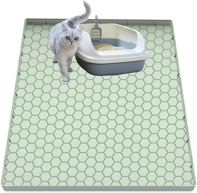 Cat Litter Mat for Litter Box, Silicone Large Cat Litter Trapping Mat - 25x19 in, Waterproof & Non-Slip, Durable & Easy Clean, Green