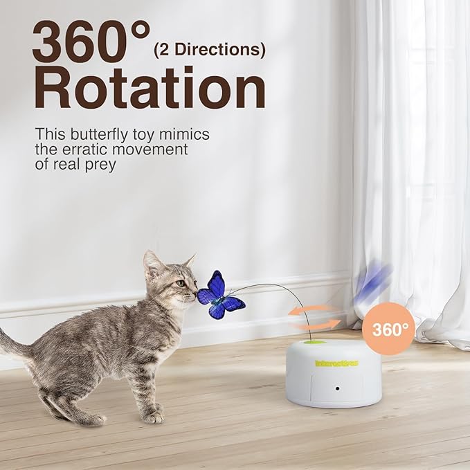 ALL FOR PAWS Interactive Butterfly Cat Toy, Automatic Cat Butterfly Wand Toy for Indoor Cats, Electric Fluttering Butterfly Cat Teaser Toy for Kittens