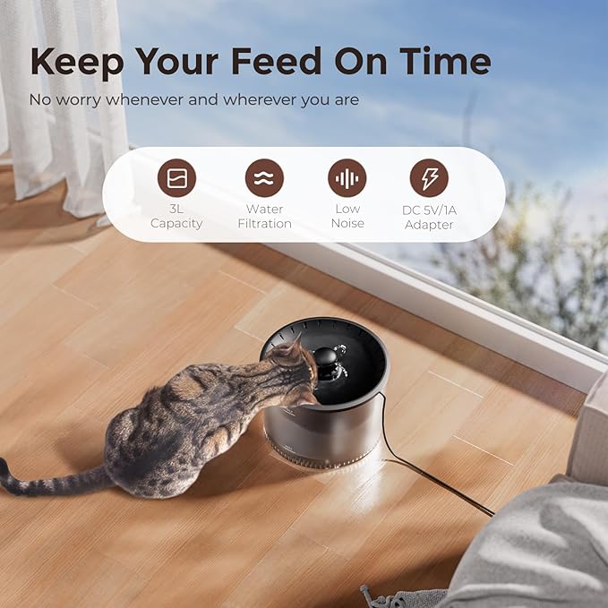 Automatic Cat Feeder with Camera and Water Fountain, 1080P HD AI Pet Recognition, APP Remote Control, Timed Food Dispenser, Two-Way Audio, Night Vision Function, 3L Fountains for Drinking with Filter