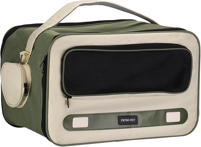 Cat Carrier for Pet, Adjustable Shoulder Strap, Breathable Dog Carrier Cat Carrying Case Pet Travel Bag Up to 14.3 lbs (Green), Intended for Hiking/Camping/Traveling