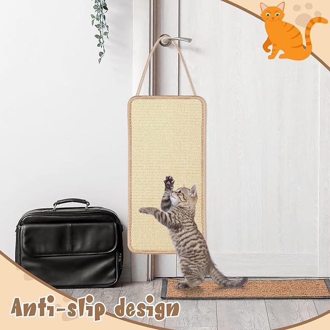 2 Pack Sisal Door Cat Scratching Mat Double Use Hanging Scratcher Wall Floor Mount Cat Scratch Mat Kitty Scratching Pad for Indoor Kitten with Hemp Rope, 7.87"x19.69"(Regular,Natural)