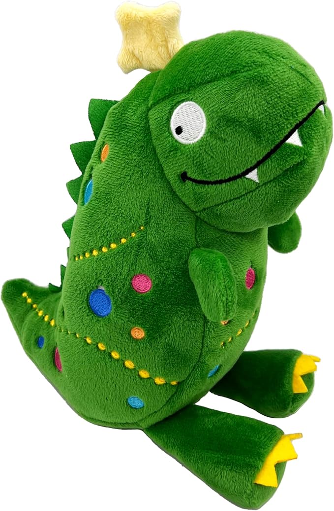 Huxley & Kent Funny Dog Toy w/Squeaker – Holiday Power Plush Squeaky Dog Toys for Small, Medium & Large Dogs – Soft Stuffed Animal for Indoor Play & Fetch - Tree Rex 2.0, Small