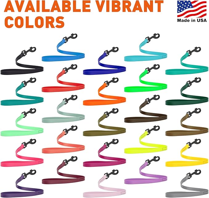 Dogline Biothane Waterproof Dog Leash Strong Coated Nylon Webbing with Black Hardware Odor-Proof Easy to Clean High Performance for Small or Large Dogs Made in USA 2 ft Lead, Teal