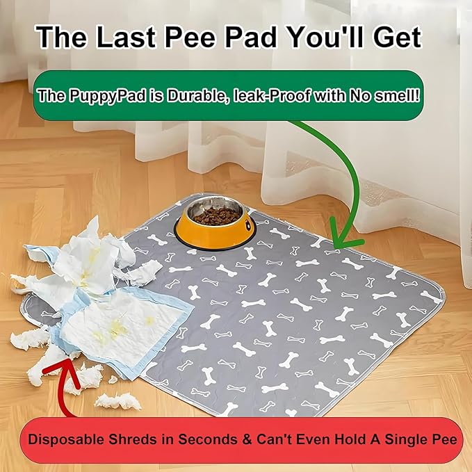 Puppy Pads with Pheromones Stickers, Reusable Pee Pads for Dogs, Durable 4-Layer Leak-Proof Training Mats with Non-Slip Bottom, Ideal for Indoor Training & Travel (Gray, L: 31.5" × 35.4")