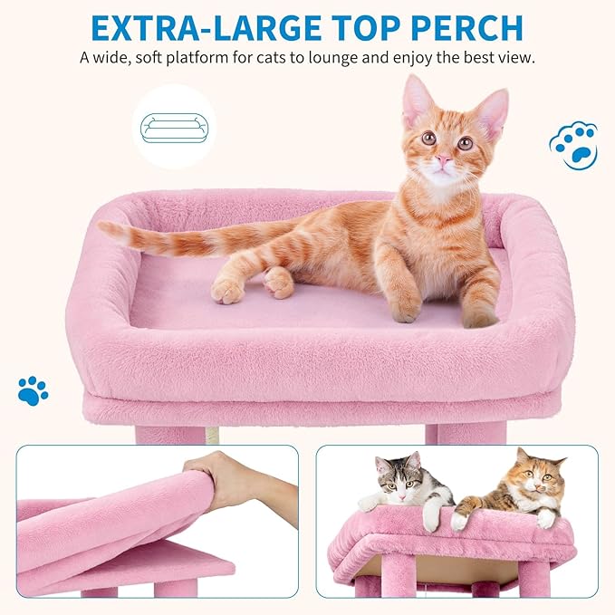Cat Tree - 157cm Tall, Sisal Wrapped Scratching Post, Cat Nest, Hanging Ball, Extended Platform