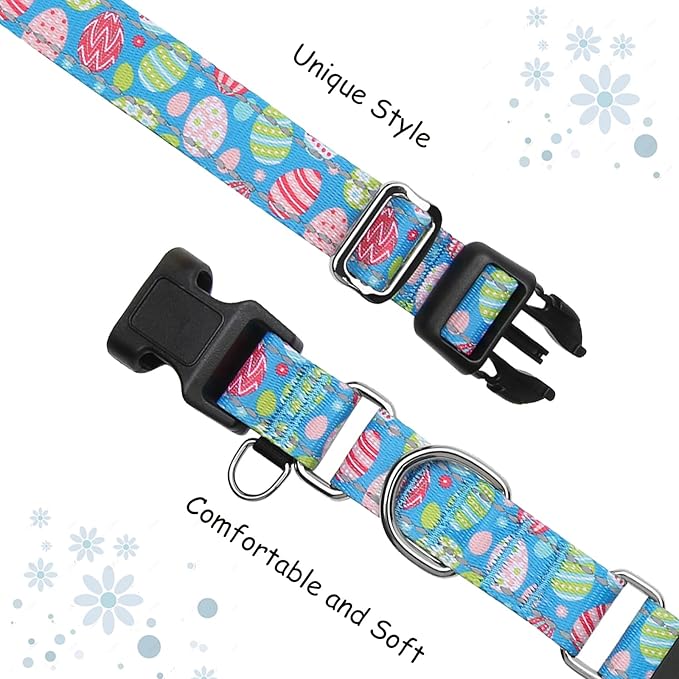 Easter Reflective Martingale Collar for Dogs with Quick Release Buckle Spring Holiday Dog Collars (Colorful Egg, Large)