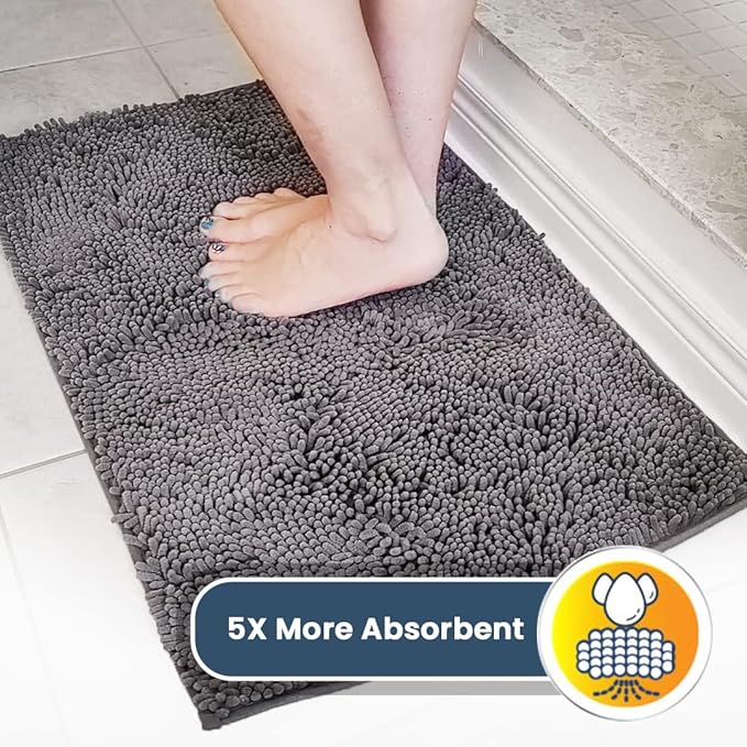 Muddy Mat® Shown on TV – Super Absorbent Microfiber Dog Door Mat for Muddy Paws, Non-Slip Washable Pet Rug, Quick Dry Chenille Entryway Carpet, Machine Washable Indoor Outdoor mat, Grey 60"x24"