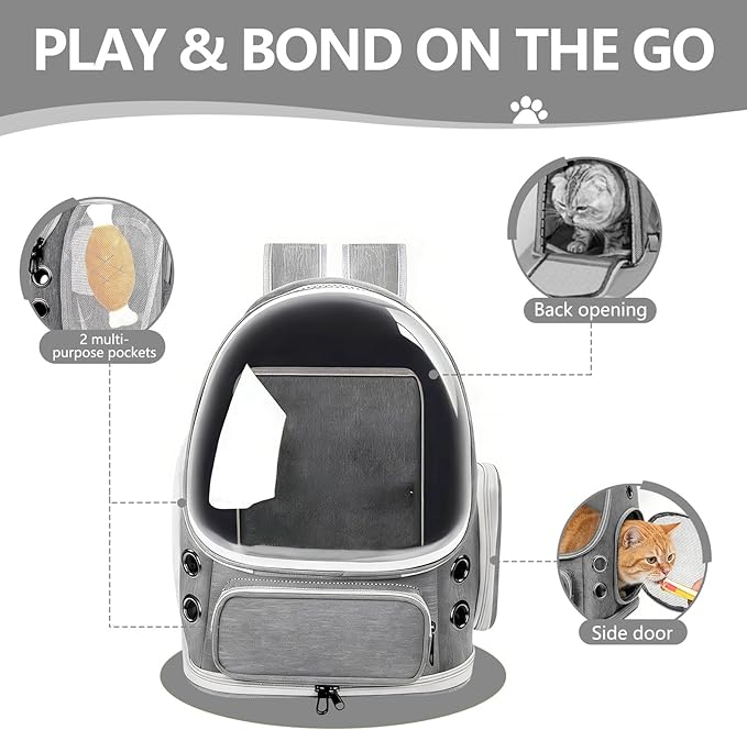 Expandable Cat Backpack Carrier, Breathable Cat Bubble Backpack for Kitty & Small Dog up to 18lbs, Large Space Cat Carrier Backpack, Foldable Airline Approved Carrier for Travel (Gray)