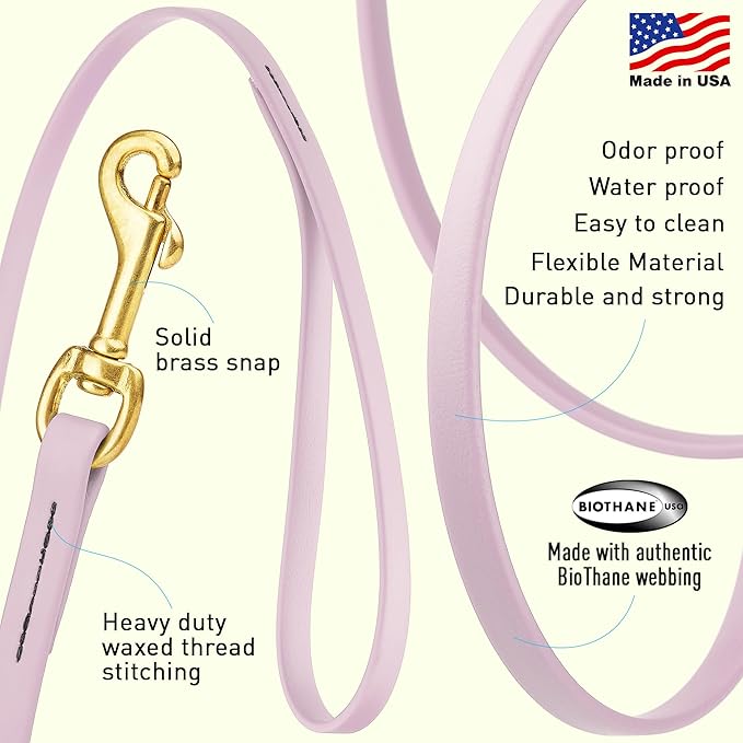 Viper K9 Biothane Working Dog Leash Waterproof Lead for Tracking Training Schutzhund Dog Sport & Search - Odor-Proof Long Line with Solid Brass Snap for Puppy Medium Large 3/8" x 33ft Pastel Purple