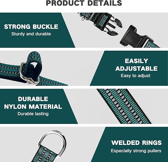Hikiko Martingale Dog Collars Reflective Nylon Dog Collar with Quick Release Buckle Adjustable Training No Slip Dog Collar (Small, Dark Green)