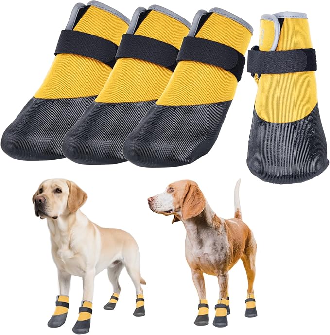 SJJH Dog Shoes Lightweight Dog Boots-Breathable Knitted Paw Protector with Adjustable Strap for Hot Pavement, Rain Walking, Hardwood Floors Anti Slip Reduce Noise, Prevent Licking Paws(Yellow,M)