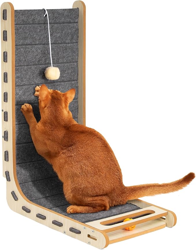 Cat Scratch Pad with Ball Toy Vertical Cat Scratching Board for Indoor Cats Adults Standing Felt Scratching Post Furniture Protector Kittens Cratchers Toys 26.8 Inch - Grey
