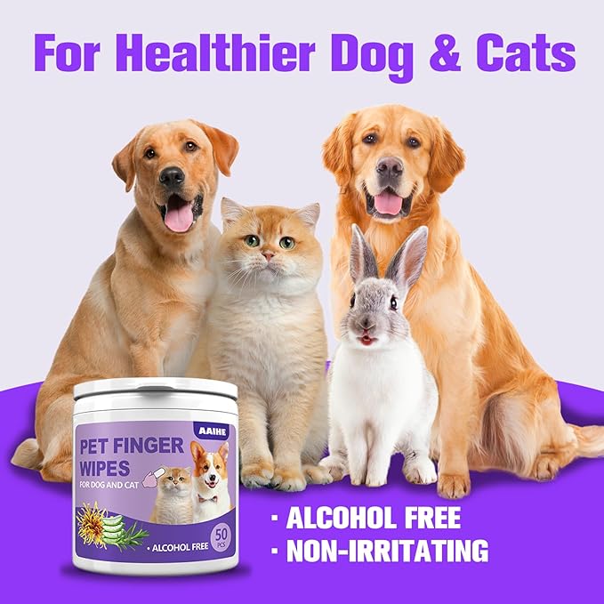 Dog Ear Finger Wipes,Gently Remove Ear Wax & Dirt,Relieve Ear Itching. All Natural Ingredients Dog Ear Wipes.Safe & Gentle Ear Wipes for Dog & Cat - 50 Count