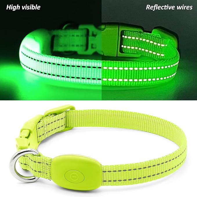 DOMIGLOW Light Up Collar for Small Dogs Cats - Reflective LED Dog Collar Glow in The Dark, Safety Pet Collar Lights for Nighttime Walking (Green)