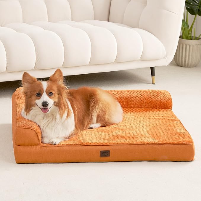 EHEYCIGA Memory Foam Dog Bed Large Sized Dogs, Pet Bed for Large Dog for Crate with Waterproof Liner, Pet Couch Bed Orthopedic with Washable Removable Cover, 35x22x6 Inches, Pumpkin