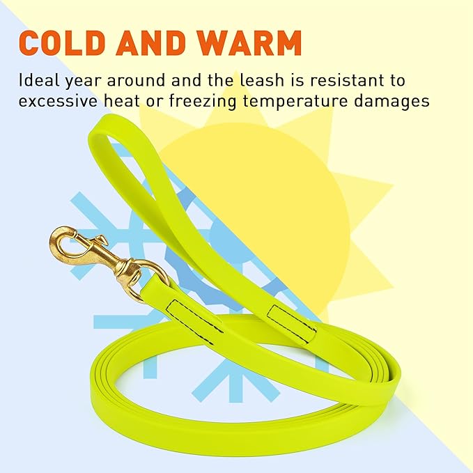 Viper Biothane K9 Working Dog Leash Waterproof Lead for Tracking Training Schutzhund Odor-Proof Long Line with Solid Brass Snap for Puppy Medium and Large Dogs, 20ft Safety Yellow