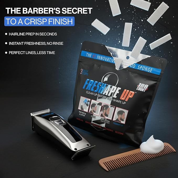 No Rinse Shampoo Infused Hairline and Beard Wipes– Disposable No Rinse Wipe for Barbers – Quick Use Hairline Wipes for Prepping Shape-Ups & Lineups– 100 Pieces in 1 Pack (Pack Of 3)
