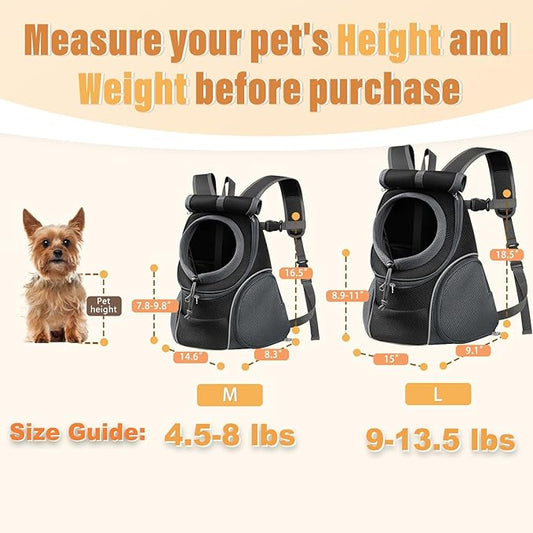 YUDODO Dog Front Carrier Backpack with Sunshade Hood, 2 Head-Out (Front & Side) Breathable Pet Carrier for Small Dog, Ventilated Doggy Backpack for Hiking Outdoor (Upgraded – Black, L)