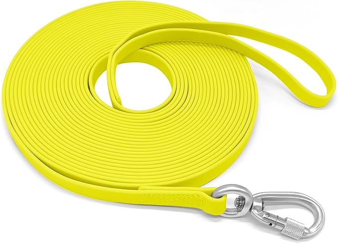 ZALER Long Dog Leash Waterproof Training Leashes 50ft 30ft 20ft 15ft 10ft 6ft, Odor Proof Recall Long Line Lead with Aviation Aluminum Carabiner Clip for Small, Medium, Large Dogs (20FT, Yellow)