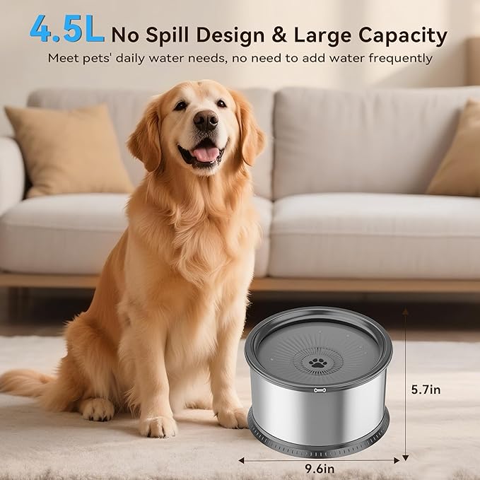 Twinsing 2PCS Dog Water Bowls for Multiple Pets, 4.5L/152oz No Spill Stainless Steel Slow Drinking Water Bowls with Anti-Slip Mat, Splash Proof Pet Bowl for Sloppy Messy Drinkers, Medium Large Dogs