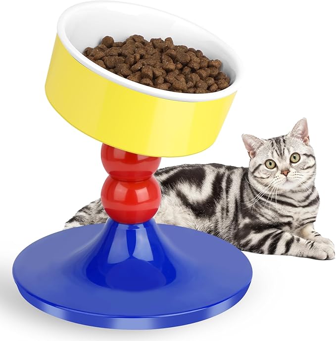 Elevated Cat Bowls, Adjustable Height & Angle, Anti Vomiting, Non-Slip, Easy to Clean, Cat Dishes for Food & Water, No Spill