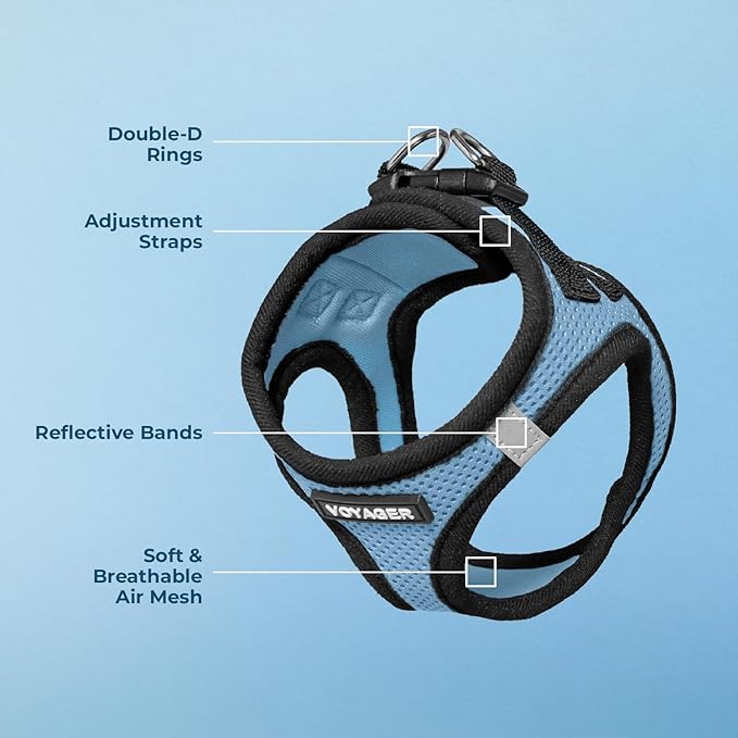 Best Pet Supplies Voyager Step-in Air Harness - All Weather Mesh, Reflective, No Pull Harness for Dogs, Cats - Secure with Hook & Loop Fastener, Buckle, Double D-Rings - Baby Blue/Black Trim, XXXS