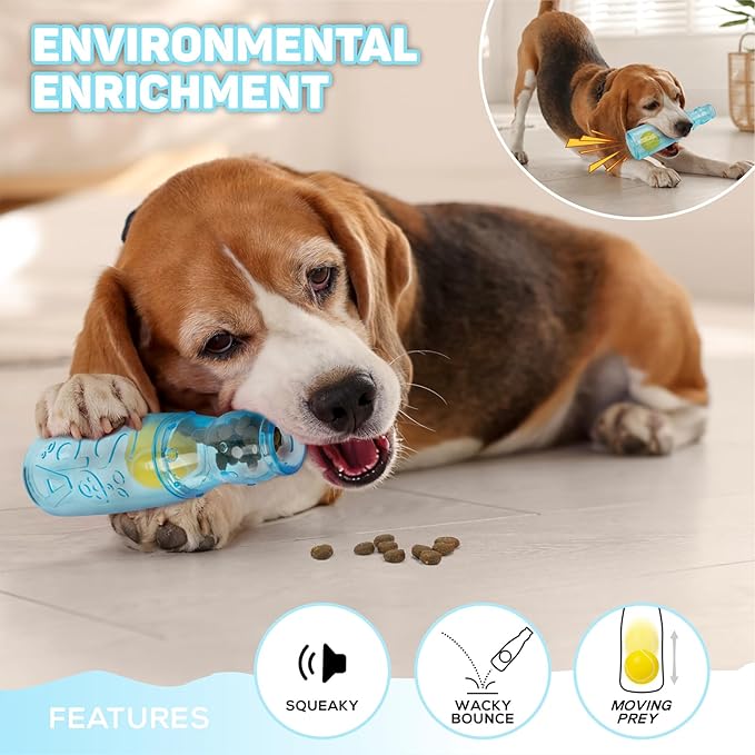 TagME Interactive Squeaky Dog Toys, 3-in-1 Fun with Squeaker, Tennis Ball and Treat Dispenser, Chew Toys for Medium Dogs and Fetch Lovers - Blue
