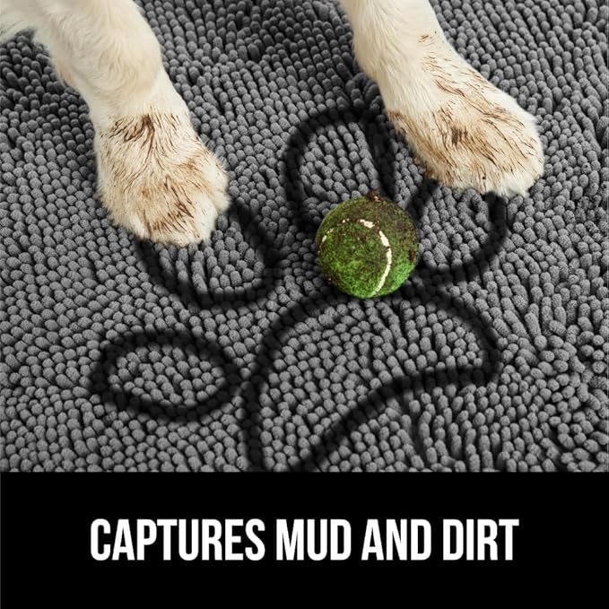 GORILLA GRIP SOAKSTOPPER Dog Door Mat, 36x24 Machine Washable Rug Absorbent Doormat Captures Moisture Mud Dirt, Quick Dry Soft Chenille Entryway Rugs Indoor Entrance Mats for Dog Paws, Paw Gray