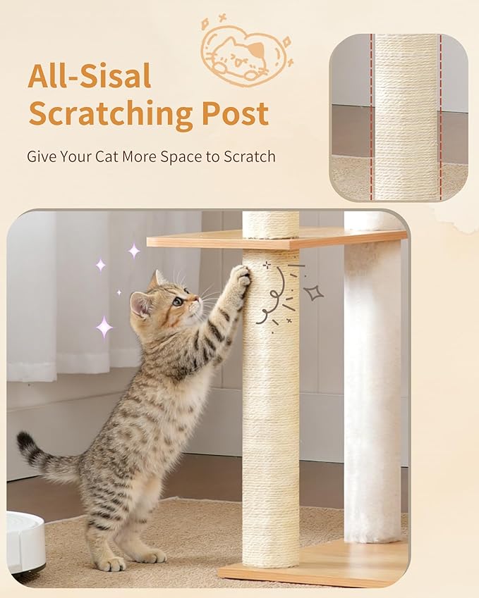 Heybly Cat Tree, 70.5 Inch Wood Tall Cat Tower for Large Indoor Cats with Extra Stable Structure, Modern Cat Furniture with All-Sisal Scratching Posts, Cat Condo & Hammocks, Walnut HCT121WB