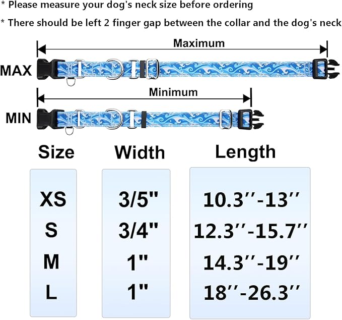 Reflective Martingale Collar with Quick Release Buckle Anti Pulling Boy Male Adjustable Dog Collars (Blue Waves, Large)