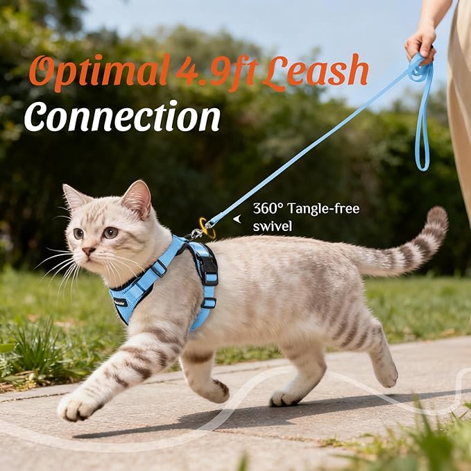 Dooradar Cat Harness and Leash Set, Escape Proof Safe Adjustable Kitten Vest Harnesses for Walking, Easy Control Soft Breathable Mesh Jacket with Reflective Strips for Cats,Light Blue, XS