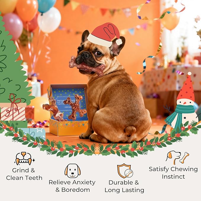 Dog Toys for Aggressive Chewers: Gift Box with 3 Pack Dog Chew Toys, Indestructible Dog Toy for Large Dogs Birthday, Tough Dog Toys to Keep Them Busy, Chew Toys for Dogs, Bacon Flavor